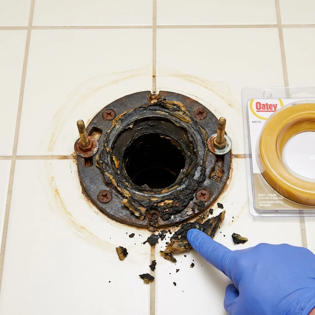 Failed wax ring showing water seepage at the base of a toilet in a San Leandro, CA home