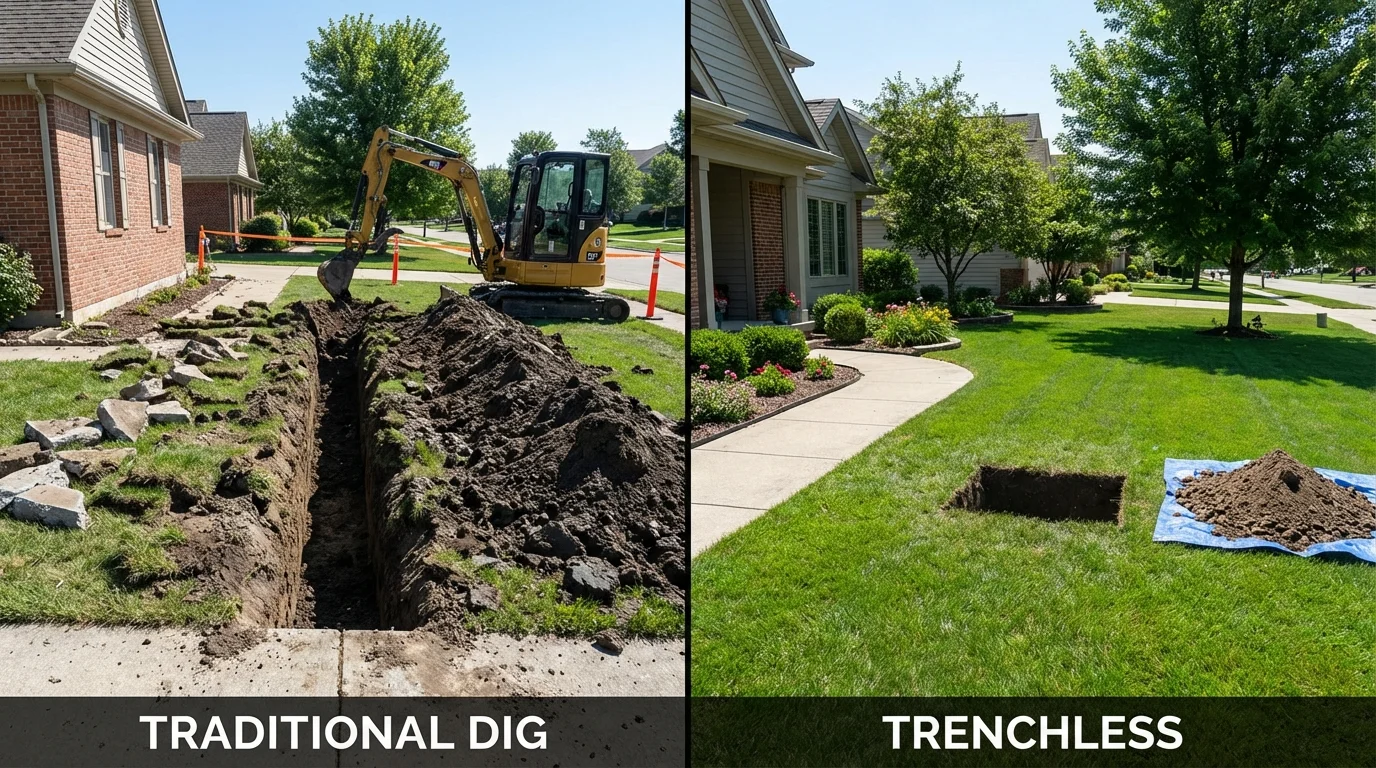 Trenchless sewer repair with minimal yard damage versus traditional excavation in San Leandro, CA